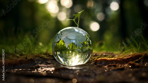 A glass globe with a plant growing on it
