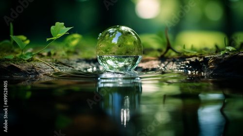 A glass ball in water