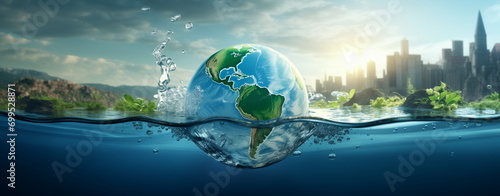 A planet earth in water