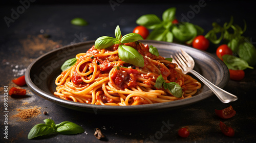 Arrabbiata pasta homemade spaghetti in spicy tomatos