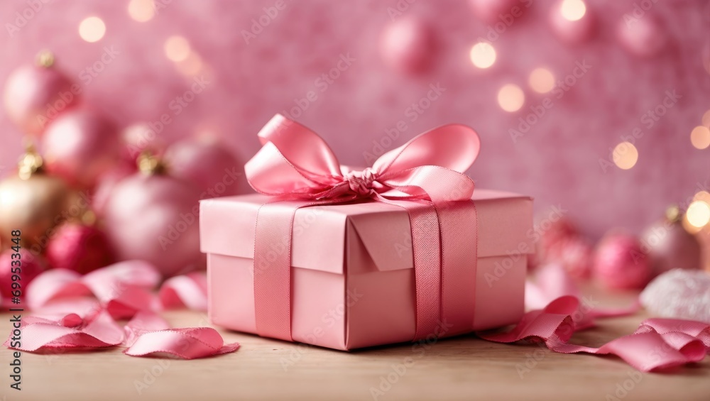 Obraz premium pink gift box with ribbon