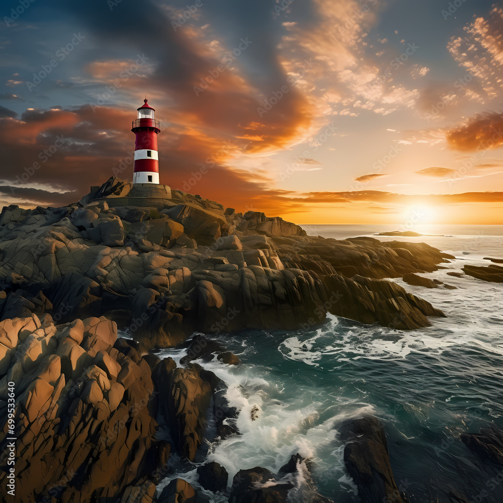 A quiet lighthouse overlooking a rocky coastline.