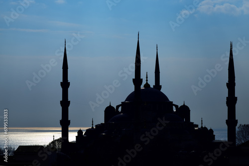 Istanbul cityscape. Blue mosque silhouette. Turkey