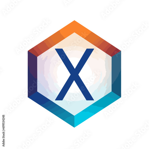 Virtual reality software platform filled gradient initial logo idea. Developing new solutions. Letters inside hexagon shape. Graphic design. Created using neural network