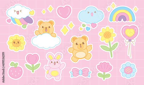 cute and fun kawaii style cartoon graphic illustration vector set with white outline