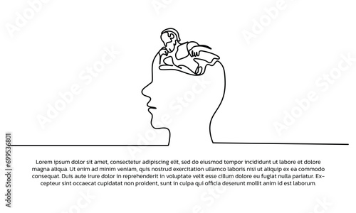 Continuous line design of philosophical mindset illustration. Single line decorative elements drawn on a white background.