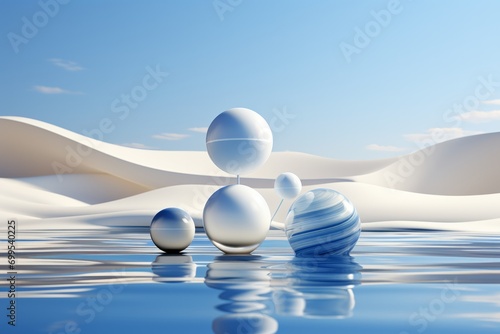 Gentle Blue Waves and Serene Floating Spheres  on an isolated Sky Blue background  Generative AI