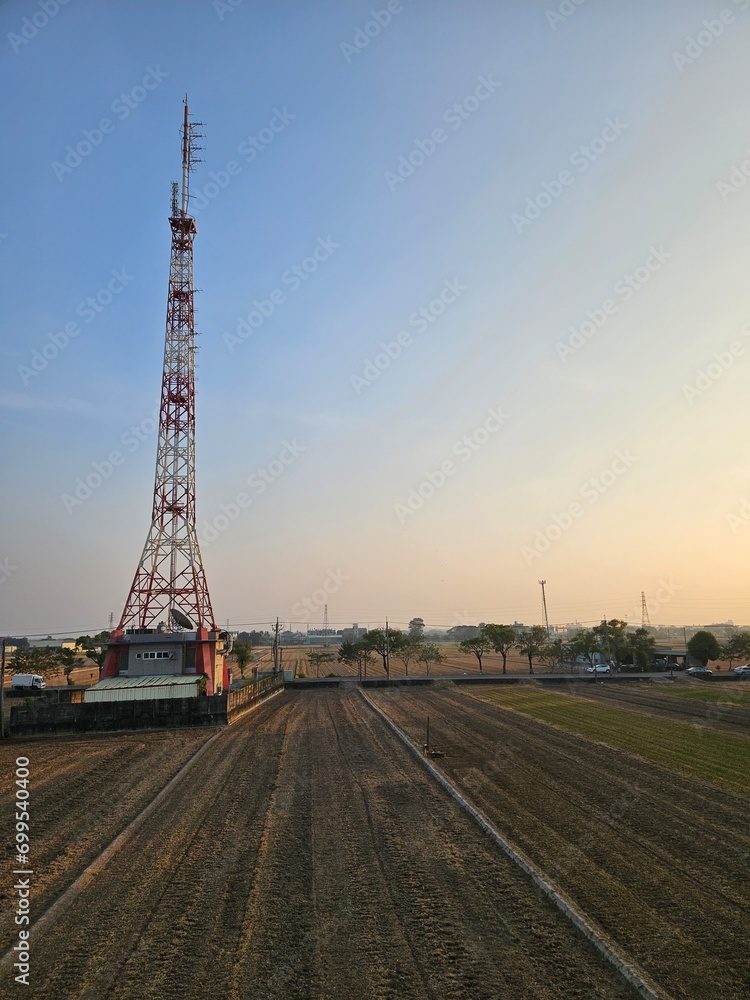 
Small electricity tower at sunset