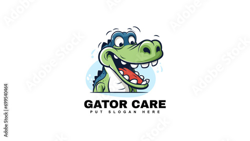 Gator care, a logo of a gator for cleaning service business. modern and fun green alligator or crocodile logo vector illustration