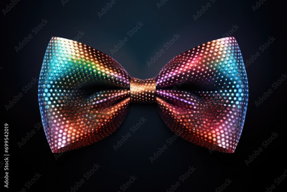 Translucent bow on a dark background, gradient transition of the color spectrum, pointillism