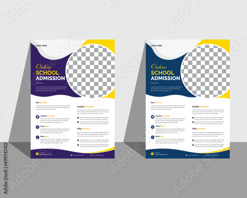 School admission flyer template creative and modern advertising marketing poster, leaflet editable vector layout bundle in one side a4 page .