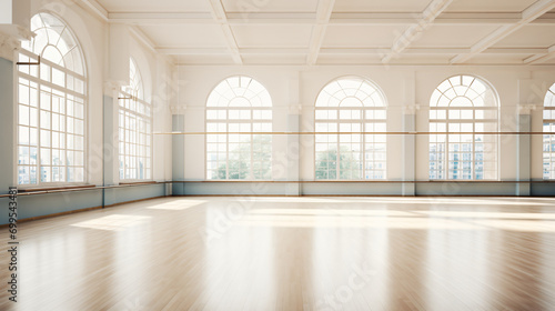 Panoramic empty gym with windows © Fauzia