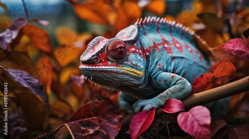 Chameleon changes the color of its skin, camouflaging itself