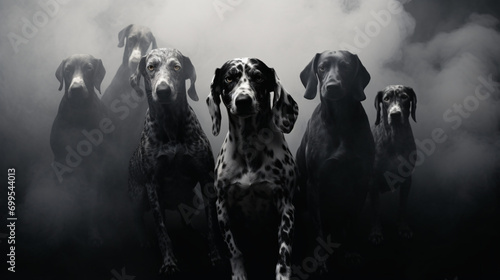 Phobia fear horror attack of a pack of dogs photo