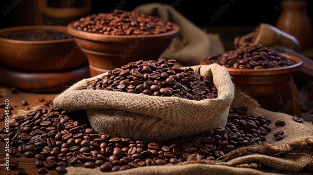 Dark Roasted Coffee Beans and Raw Coffee Beans. Generative AI Dark Roasted Coffee Beans and Raw Coffee Beans. Generative AI
