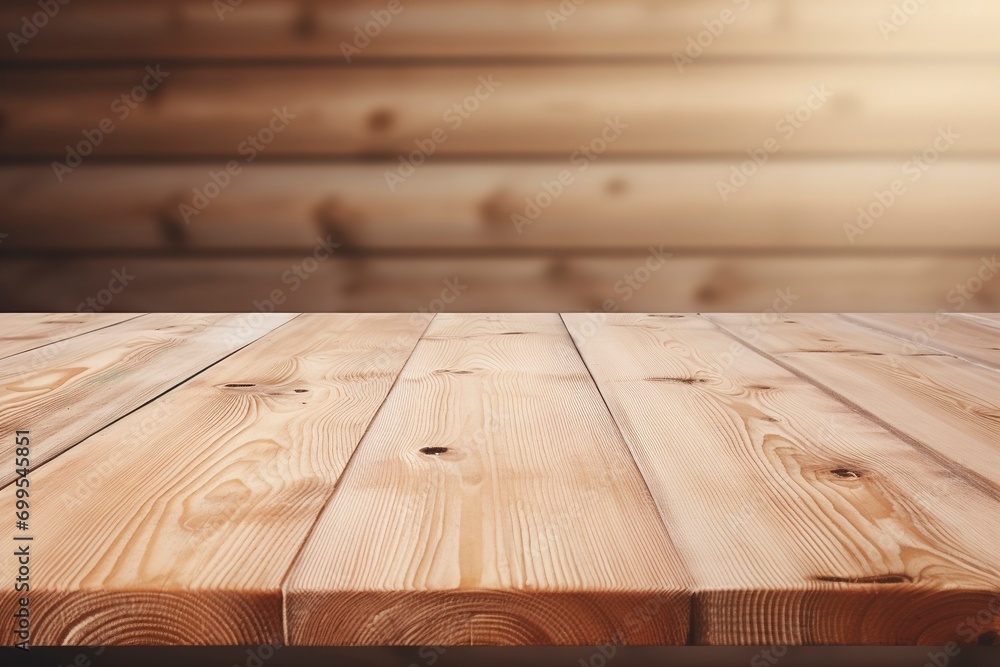 An empty wooden plank table for mockup flat layout design mockup