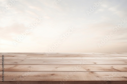 An empty wooden plank table for mockup flat layout design mockup