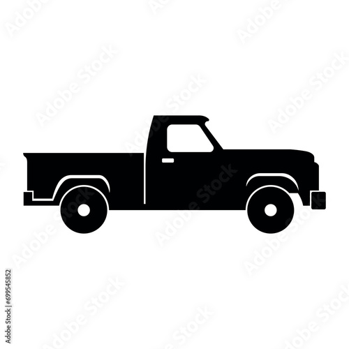 Pickup truck black vector icon on white background