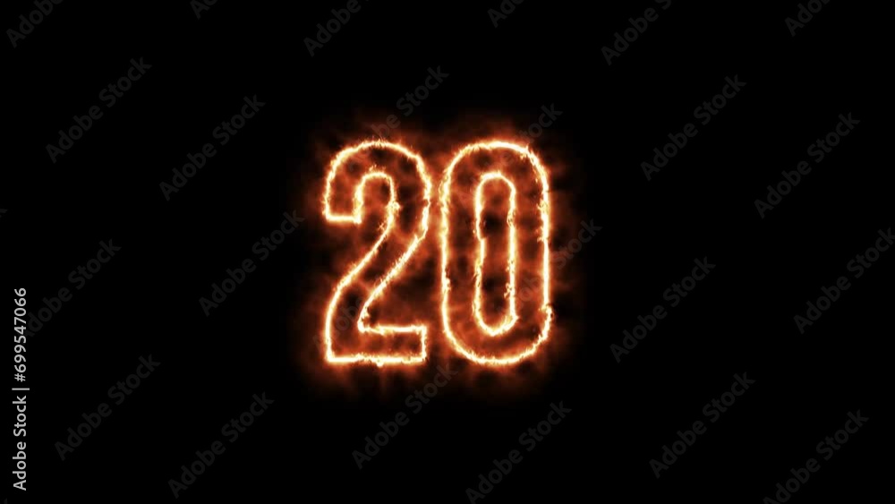 Number 20 fire Animation on a black background. Number Twenty is burning in flames Animation on Isolated Black Background Number 20 fire Animation on a black background. Number Twenty is burning in flames Animation on Isolated Black Background