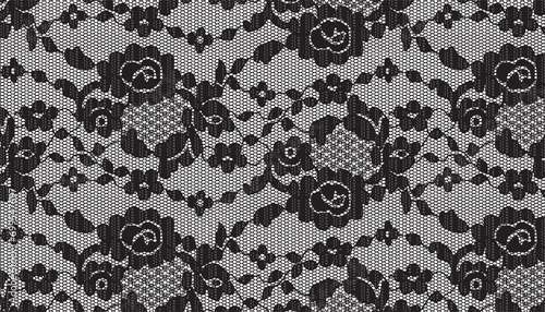 Black lace with a stylized floral design 