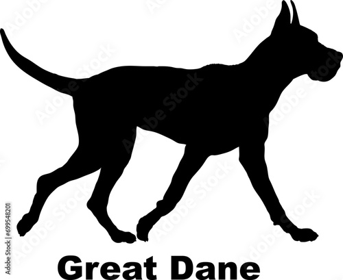 Dog Great Dane silhouette Breeds Bundle Dogs on the move. Dogs in different poses.
The dog jumps, the dog runs. The dog is sitting. The dog is lying down. The dog is playing
