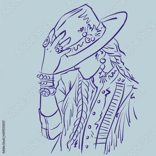sketch of cowgirl in hat vector for card decoration illustration