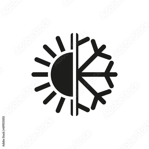 Symbol of any season. All-season sign. Sun and snowflake icon together. Winter, summer and and all weather. 