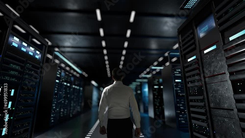 value proposition. IT Administrator Activating Modern Data Center Server with Hologram. photo