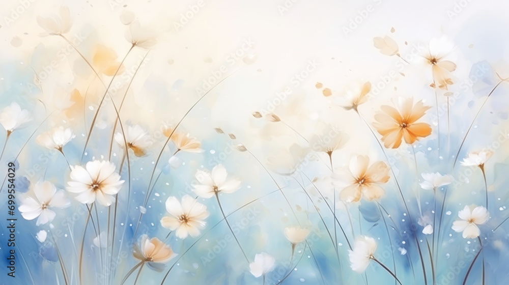 Elegant tiny flowers transparent watercolour background. Pastel colour palette. Generative AI