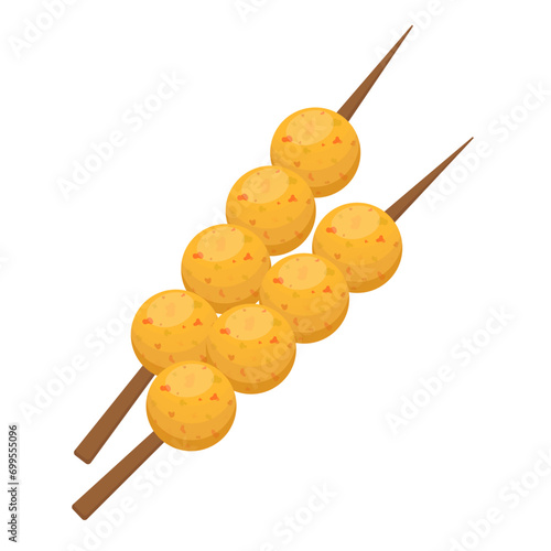 Fish balls on a skewer. Street Asian food. Vector illustration.
