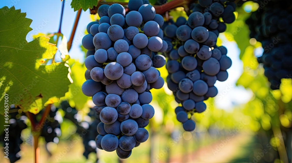 Blue grape in vineyard. Generative AI