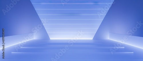 Abstract neon blue lights creating a futuristic corridor perspective