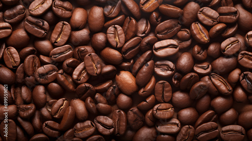 Close-up of coffee beans roasting on a background..Roasted coffee beans featured prominently in the backdrop.