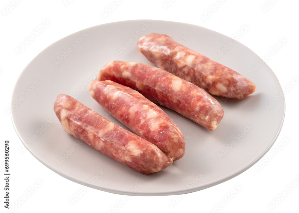 Raw Taiwanese sausage in garlic flavor isolated on white background.