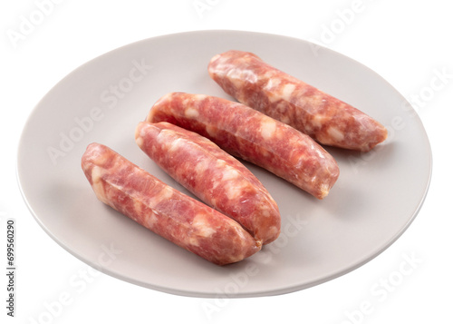 Raw Taiwanese sausage in garlic flavor isolated on white background.
