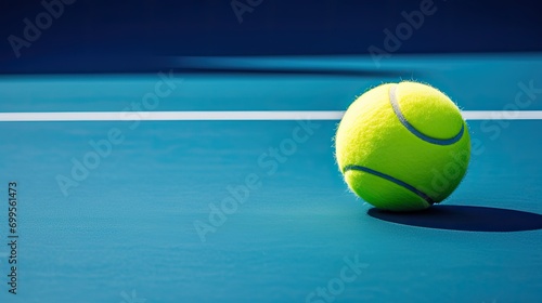 Tennis ball on court. Generative AI photo