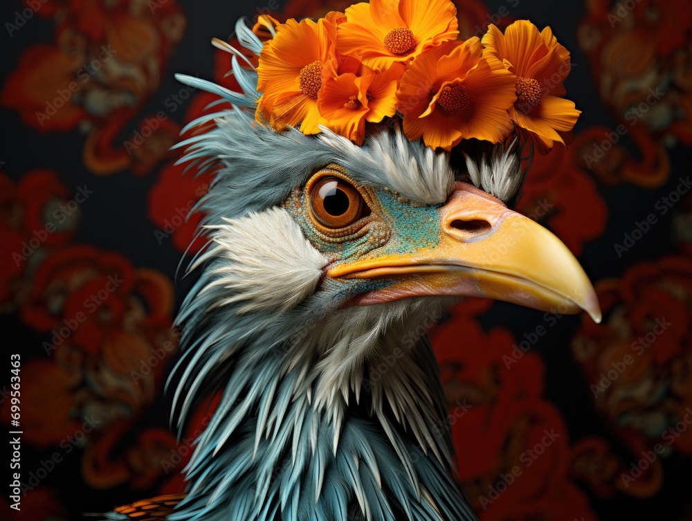 portrait of a eagle with flowers