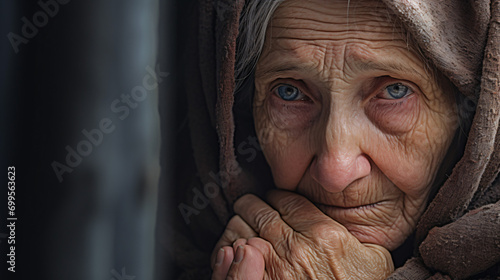 Depressed elderly widow in need of support on Internet photo