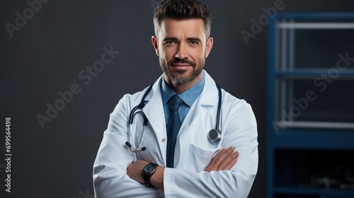 Portrait of doctor with stethoscope. Doctor with a smile. Portrait of doctor in the hospital.
