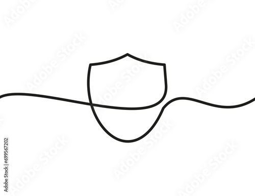 A single-line drawing of a shield. Continuous line shield icon. One line icon.