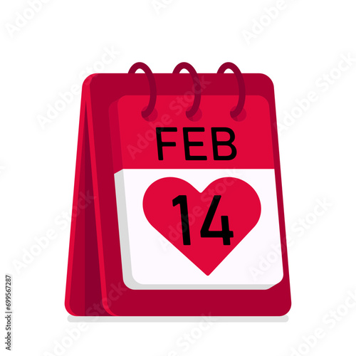 Calendar on a ring with the date February 14. Valentine's Day. Holiday. Vector illustration 