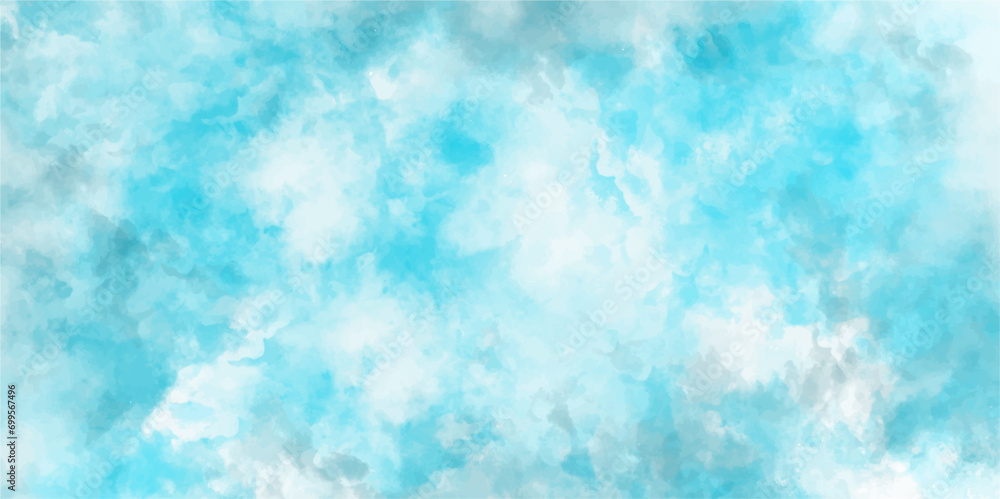 Abstract blue sky Watercolor background, Illustration, texture for design.Background with clouds on blue sky. Beautiful cloudscape with natural white tiny clouds,shiny and bright colorful background