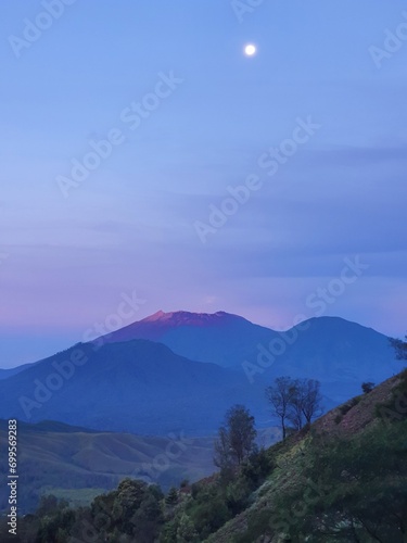 Sunrise over the mountains in Java, Indonesia