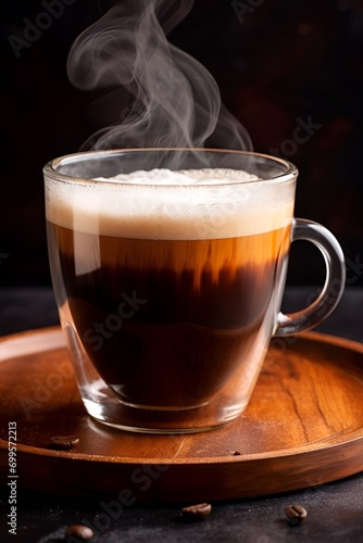 black coffee in a glass cup on wood