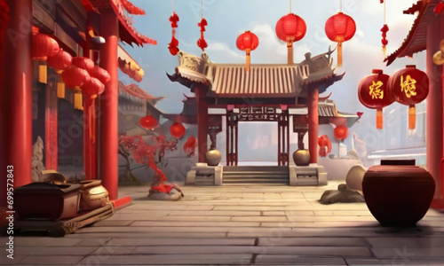 serene and festive Chinese New Year background with traditional decorations photo