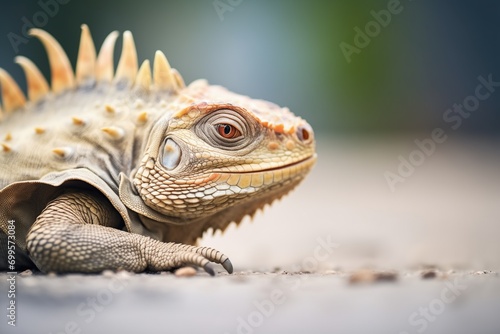side profile of an iguana on gravel