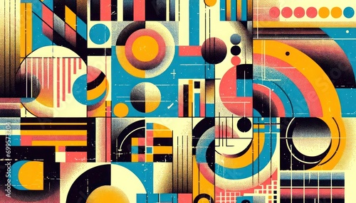 Abstract art with retro risograph aesthetics. Grainy color fades and large  bold shapes in abstract forms.
