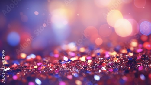 Decorative festive abstract purple glitters with blurred bokeh effect background. Christmas  New Year  holidays decoration banner