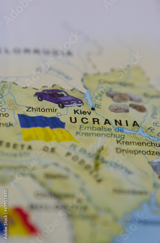 vertical map of ukraine with the flag of ukraine, travel concept