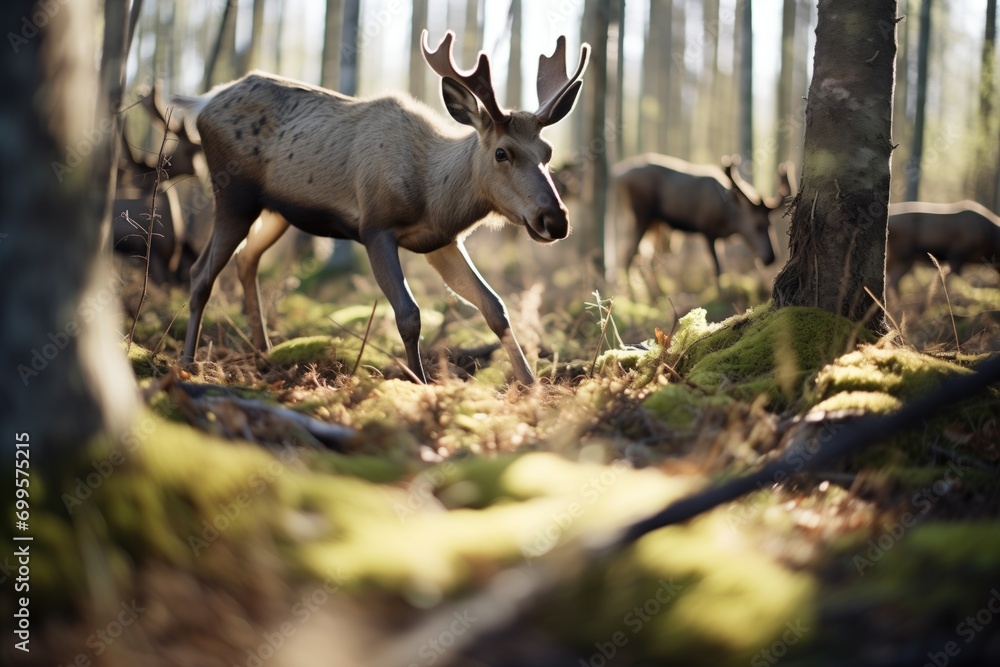 shadows of moose herd on forest floor shadows of moose herd on forest floor